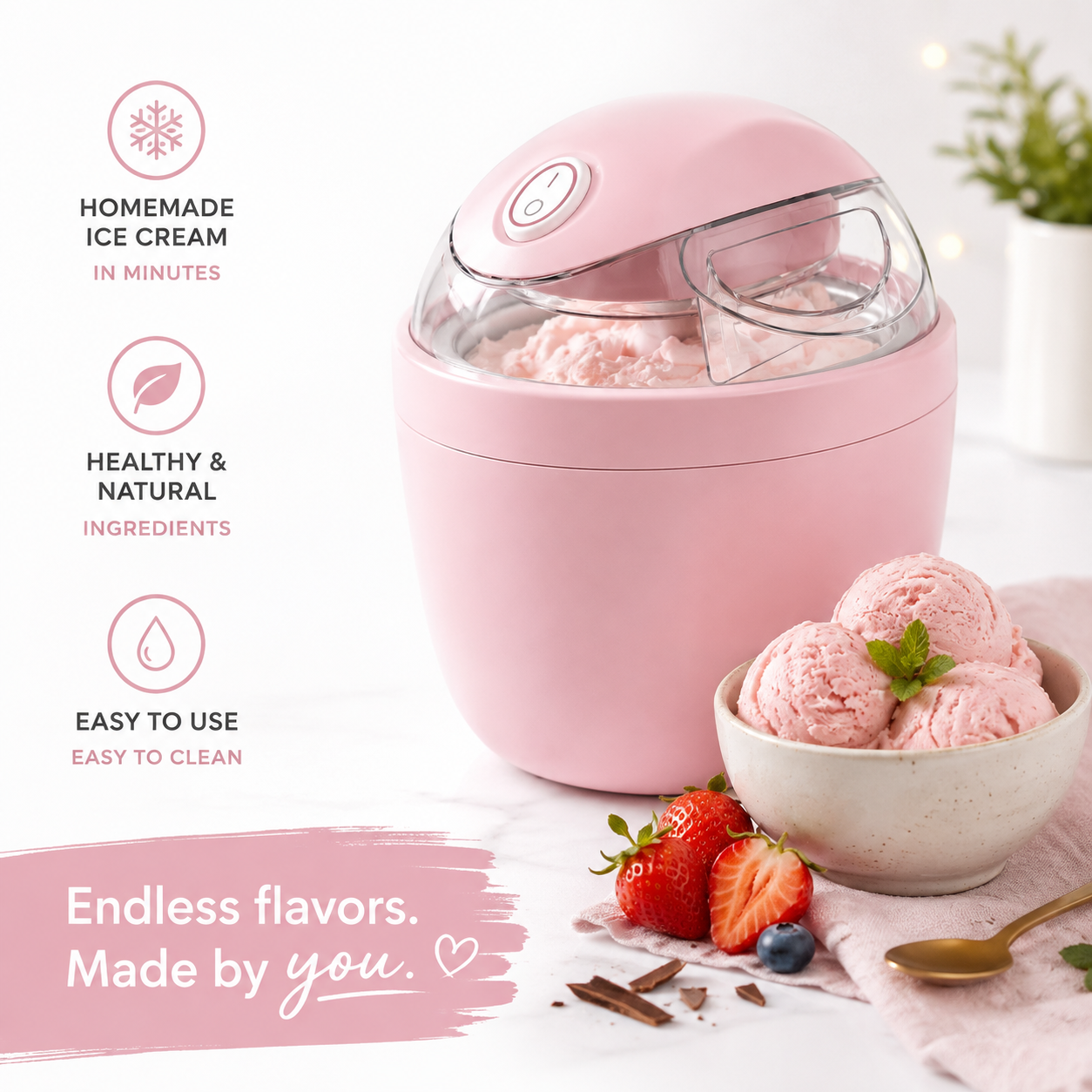 Gelatiera Swirli rosa con gelato alla fragola
